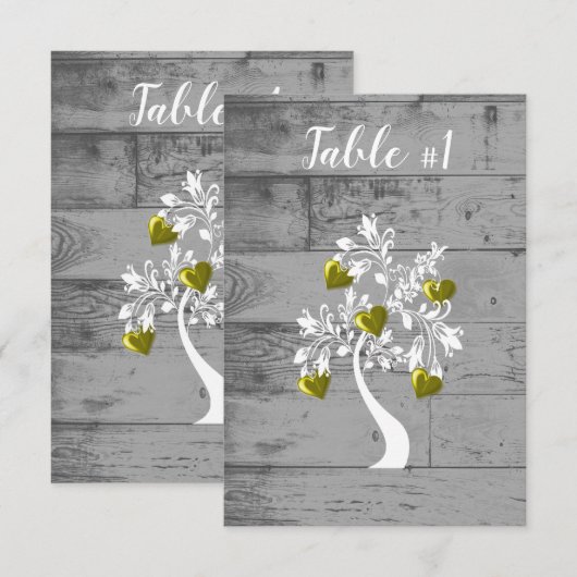 Gold Tree of Hearts Wedding Table Card Kaart (Voorkant / Achterkant)