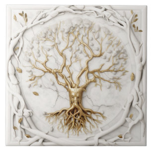 Gold tree of life 3D illustratie op White marble Tegeltje