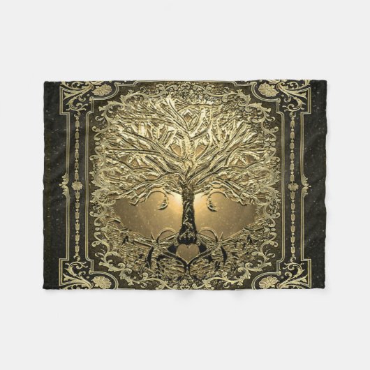 Gold Tree of Life Ancient Rustic Fleece Deken (Voorkant (Horizontaal))