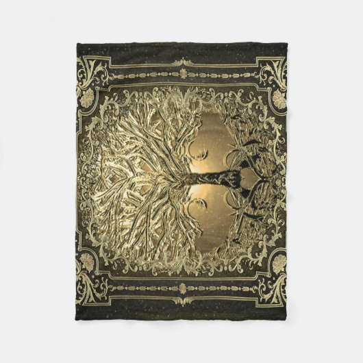 Gold Tree of Life Ancient Rustic Fleece Deken (Voorkant)