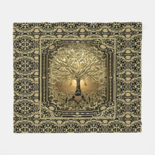 Gold Tree of Life Ancient Rustic Fleece Deken