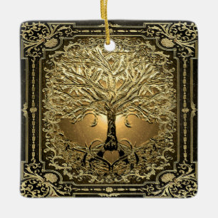 Gold Tree of Life Ancient Rustic Keramisch Ornament