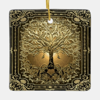 Gold Tree of Life Ancient Rustic Keramisch Ornament