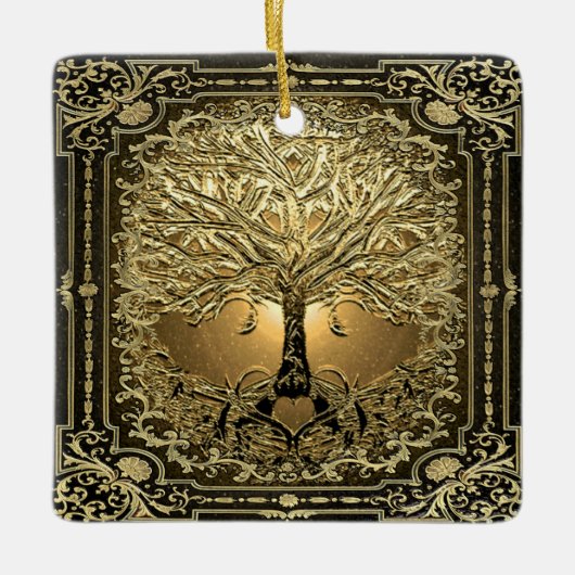 Gold Tree of Life Ancient Rustic Keramisch Ornament (Voorkant)