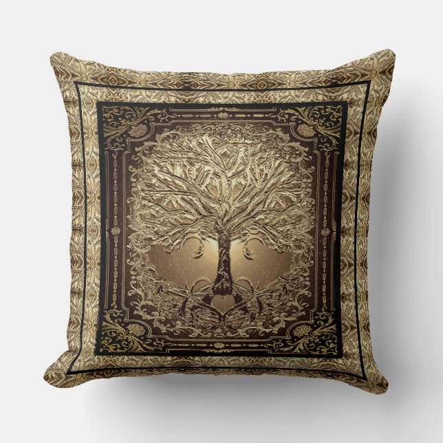 Gold Tree of Life Ancient Rustic  Kussen (Voorkant)