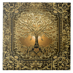 Gold Tree of Life Ancient Rustic Tegeltje