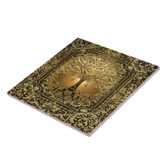 Gold Tree of Life Ancient Rustic Tegeltje (Zijkant)