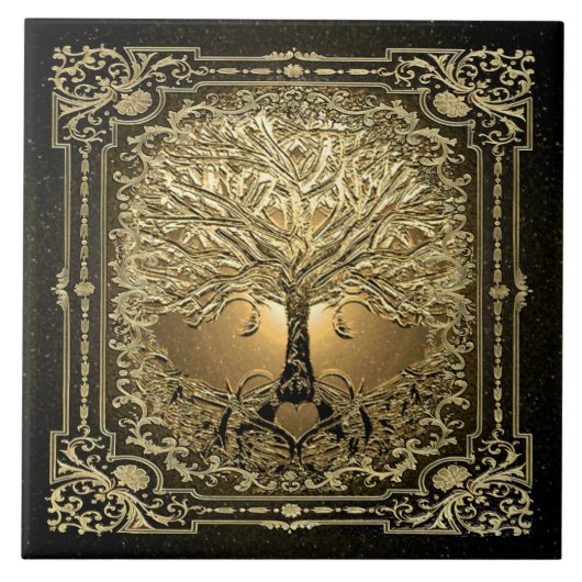 Gold Tree of Life Ancient Rustic Tegeltje (Voorkant)