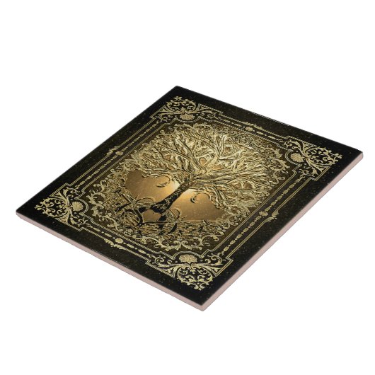 Gold Tree of Life Ancient Rustic Tegeltje (Zijkant)