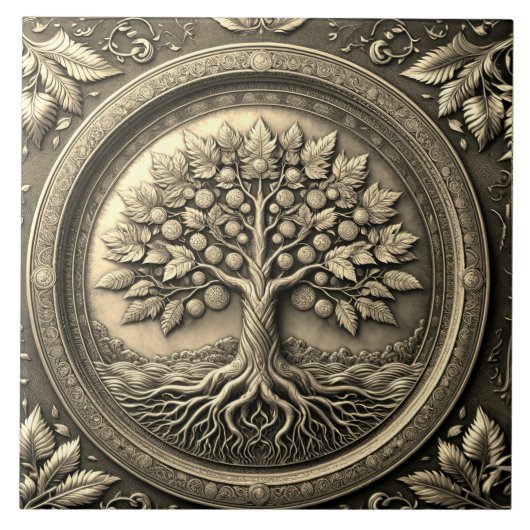 Gold Tree of Life Ancient Rustic Tegeltje (Voorkant)