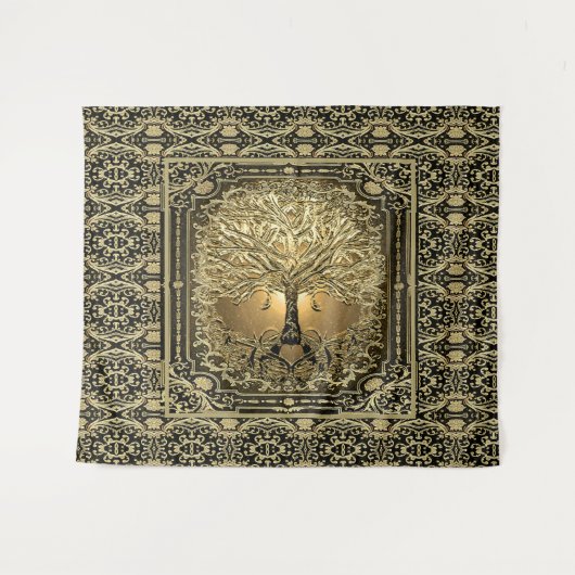 Gold Tree of Life Ancient Rustic Wandkleed (Voorkant (horizontaal))