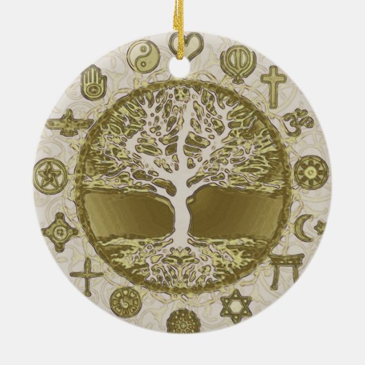 Gold Tree of Life Keramisch Ornament (Achterkant)