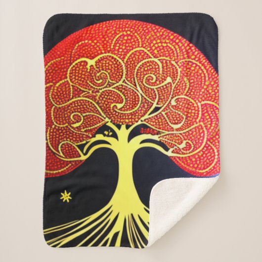 Gold Tree op Navy Background Sherpa Blanket Deken (Voorkant)