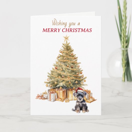 Gold Tree Schnauzer Puppy Christmas Kaart (Voorkant)