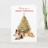 Gold Tree Shetland Sheepdog Christmas Card Feestdagen Kaart (Voorkant)