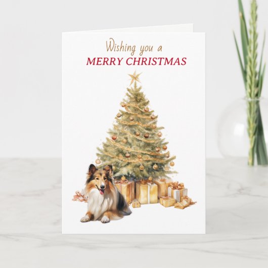 Gold Tree Shetland Sheepdog Christmas Card Feestdagen Kaart (Voorkant)