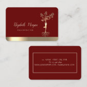 Gold Tree Silhouette, Burgundy Yoga Visitekaartje (Voorkant / Achterkant)