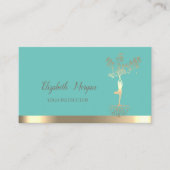 Gold Tree Silhouette, Mint Green Yoga Instructor Visitekaartje (Voorkant)