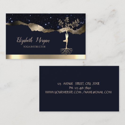 Gold Tree Women Silhouette Black Glitter Visitekaartje (Voorkant / Achterkant)