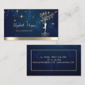 Gold Tree Women Silhouette, Stars, Yoga Instructor Visitekaartje (Voorkant / Achterkant)