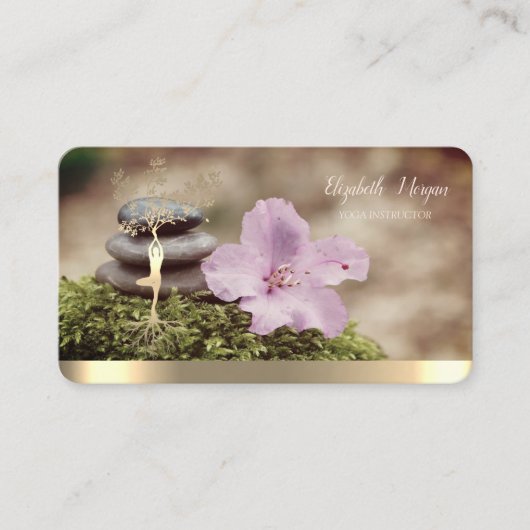 Gold Tree Women Silhouette, Zen Stones, Bloem Visitekaartje (Voorkant)