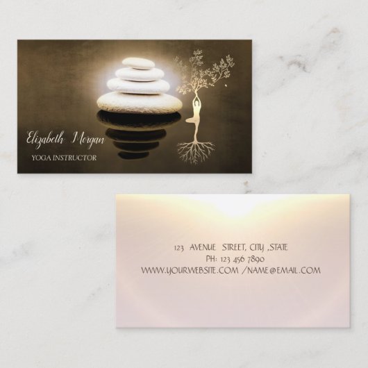 Gold Tree Women Silhouette, Zen Stones Visitekaartje (Voorkant / Achterkant)