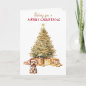 Gold Tree Yorkshire Terriër Hond Kerst Kaart (Voorkant)