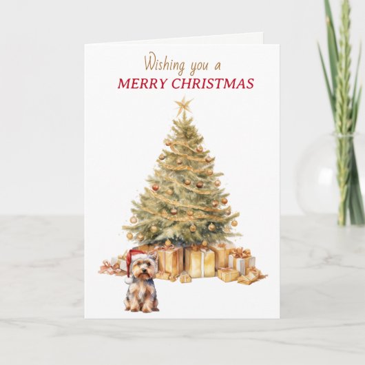 Gold Tree Yorkshire Terriër Hond Kerst Kaart (Voorkant)