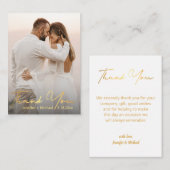 Gold Trendy Script Trouwfoto Dank u Notitiekaartje (Voorkant / Achterkant)