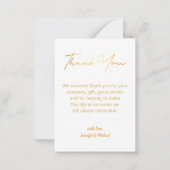 Gold Trendy Script Trouwfoto Dank u Notitiekaartje (Achterkant)