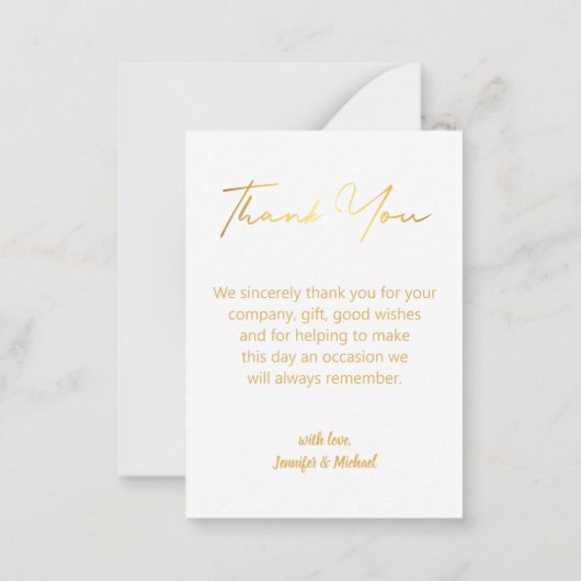 Gold Trendy Script Trouwfoto Dank u Notitiekaartje (Achterkant)