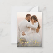 Gold Trendy Script Trouwfoto Dank u Notitiekaartje (Voorkant)