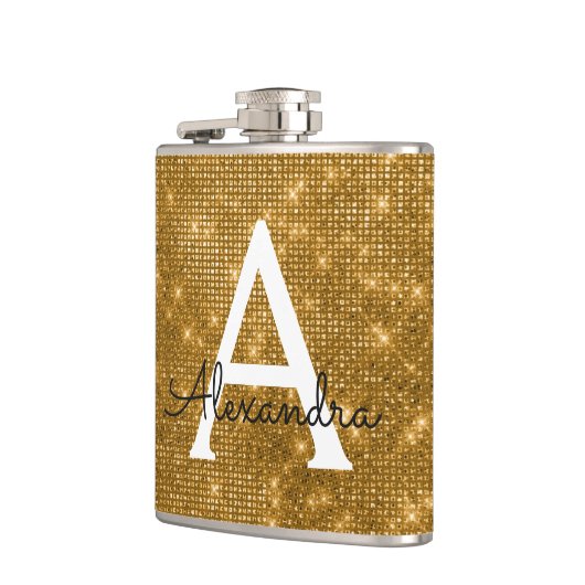 Gold Trendy Sparkle Monogram Initiaal Heupfles (Links)