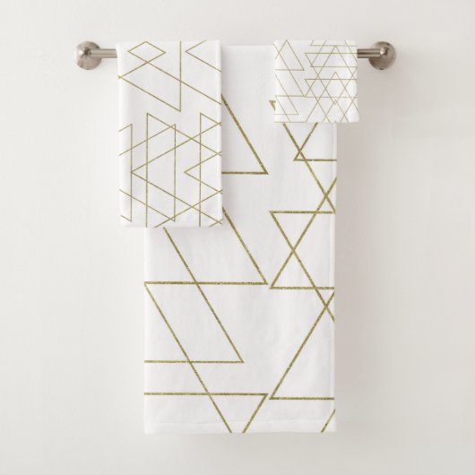 Gold Triangles Chic White Modern Glamour Bad Handdoek (Insitu)