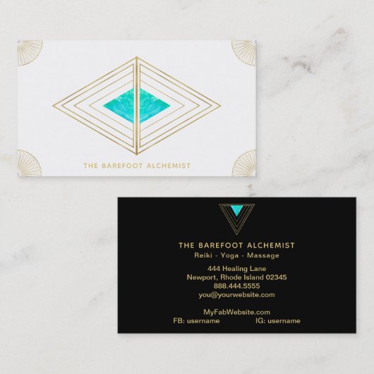 *~* Gold Triangles Sacred Geometry Alchemy White Visitekaartje (Voorkant / Achterkant)