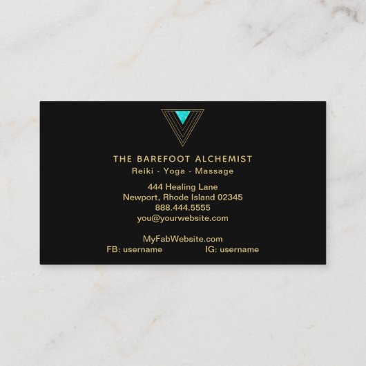 *~* Gold Triangles Sacred Geometry Black Alchemy Visitekaartje (Achterkant)