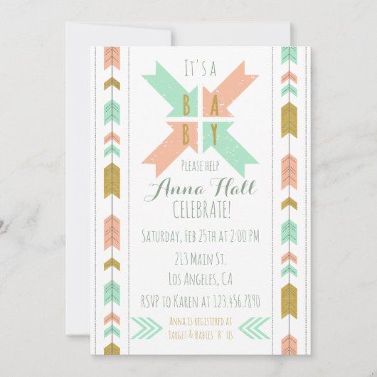 Gold Tribal Arrow Baby shower Invitation Kaart (Voorkant)
