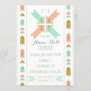 Gold Tribal Arrow Baby shower Invitation Kaart