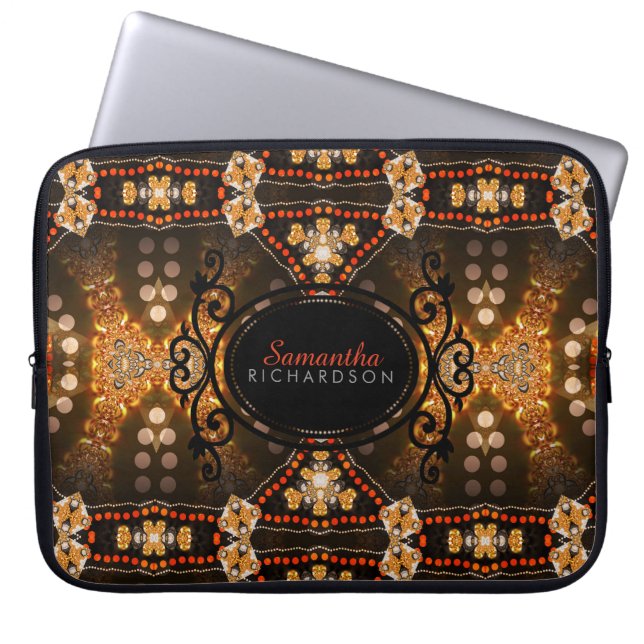 Gold Tribal Batik - laptophoes met aangepaste naam Laptop Sleeve (Voorkant)