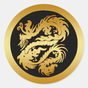GOLD TRIBAL DRAGON RONDE STICKER