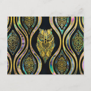Gold Tribal Owl op Boho Abalone Pattern Briefkaart