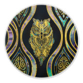 Gold Tribal Owl op Boho Abalone Pattern Keramische Knop (Voorkant)