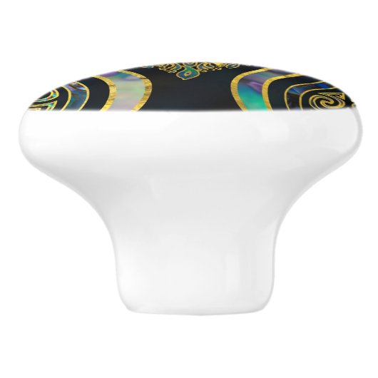 Gold Tribal Owl op Boho Abalone Pattern Keramische Knop (Zijkant)