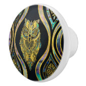 Gold Tribal Owl op Boho Abalone Pattern Keramische Knop (Rechts)