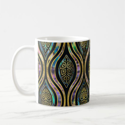 Gold Tribal Owl op Boho Abalone Pattern Koffiemok (Links)