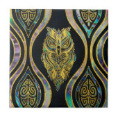 Gold Tribal Owl op Boho Abalone Pattern Tegeltje (Voorkant)