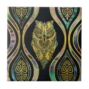 Gold Tribal Owl op Boho Abalone Pattern Tegeltje