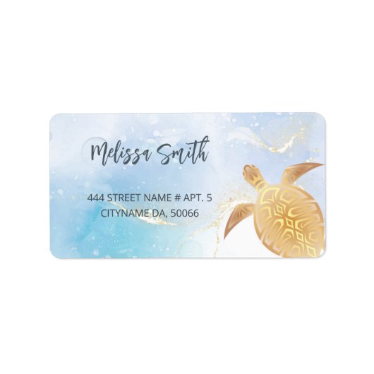 Gold Tribal Turtle Blue Visitekaartje Etiket (Voorkant)