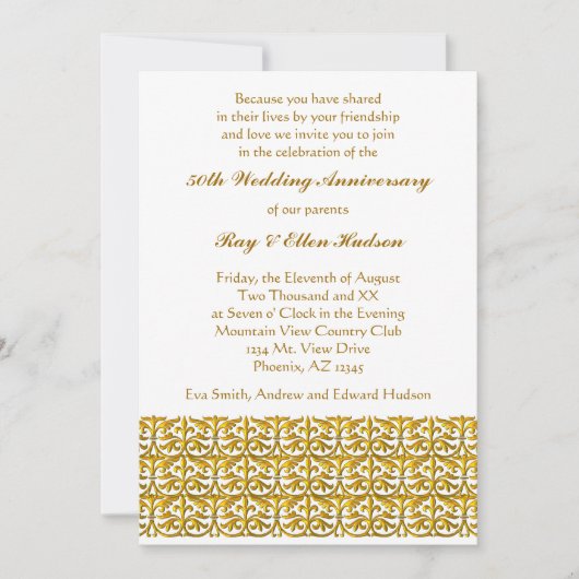 Gold Trim 50th Wedding Jubileum Invitations Kaart (Voorkant)