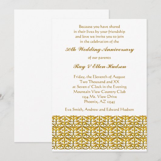 Gold Trim 50th Wedding Jubileum Invitations Kaart (Voorkant / Achterkant)